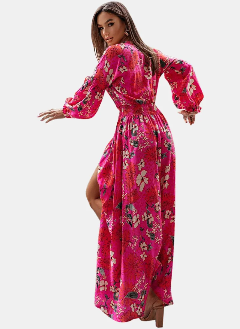 يونيكي Pink Floral Print Maxi Dresses