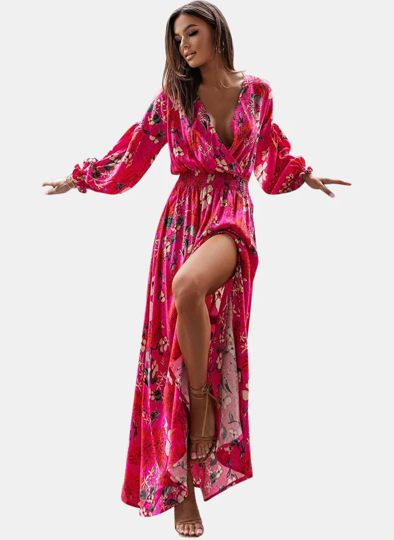 يونيكي Pink Floral Print Maxi Dresses