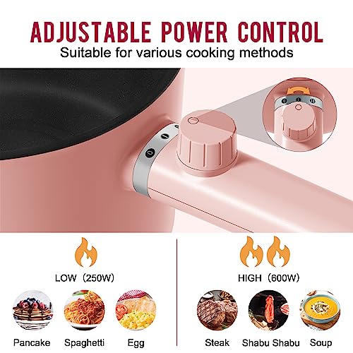 Topwit Hot Pot Electric with Steamer, 1.5L Ramen Cooker, Non-Stick Frying Pan, Electric Pot for Pasta, BPA Free, Electric Cooker with Dual Power Control, Over-Heating & Boil Dry Protection, Pink - Image 2