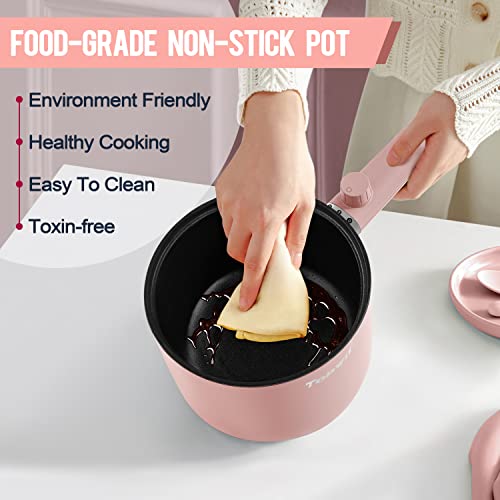 Topwit Hot Pot Electric with Steamer, 1.5L Ramen Cooker, Non-Stick Frying Pan, Electric Pot for Pasta, BPA Free, Electric Cooker with Dual Power Control, Over-Heating & Boil Dry Protection, Pink - Image 5
