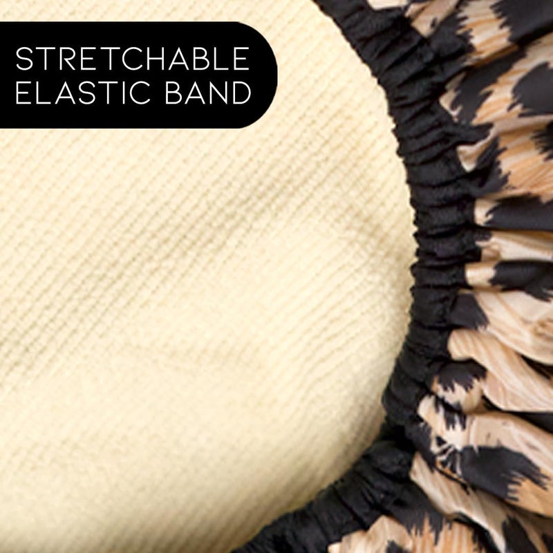 Betty Dain Reusable Nylon Bath & Shower Cap, Reversible Oversized Waterproof Shower Caps Large Designed for all Hair Lengths w Terry Lining & Elastic Band Stretch Hem Hair Hat - Socialite Safari Spots - Image 4