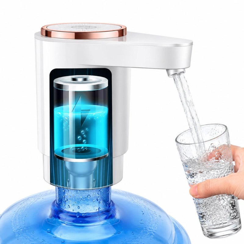 Electric Water Pump: 10D X 8W X 15H Cm White - Usb Rechargeable Convenience One-Touch Automatic Dispensing For Home Office Dorm Camping - Image 1