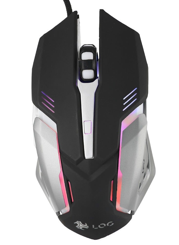 LOG M-529 Wired Ergonomic Design Gaming Mouse, 3 DPI Levels: (1800 / 2400 / 3600) Compatible With PC, Mac, Laptop - Black - Image 1