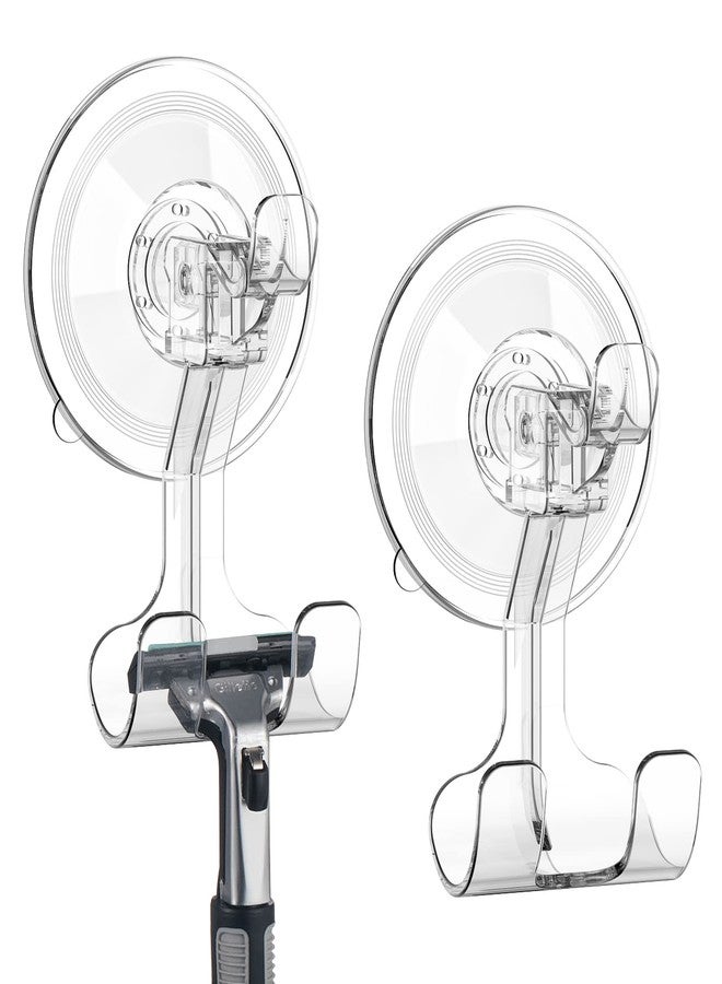 Teletrogy خطافات شفط كبيرة من تيلتروجي لحمل شفرات الحلاقة في الدش - عبوة من قطعتين، خطافات متينة قابلة لإعادة الاستخدام، خطافات جدارية لا تسبب أي ضرر للحمام والمطبخ، مناسبة للمناشف والليفة والإسفنج والمفاتيح وشفرات الحلاقة وأرواب الحمام. - Image 1