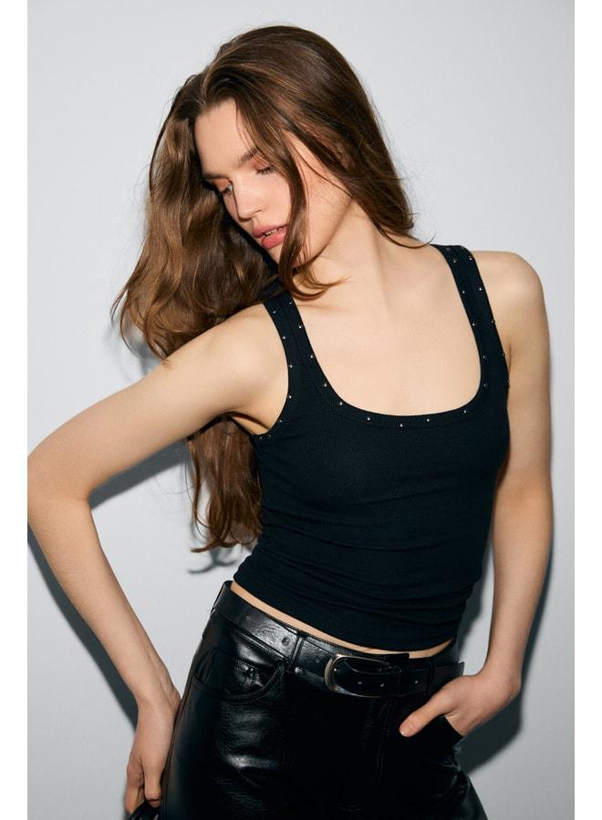 GRIMELANGE LILLESOL STARLIT Women's Soft and Stretch Fabric Organic Cotton Stone Black Tank Top. - Image 2