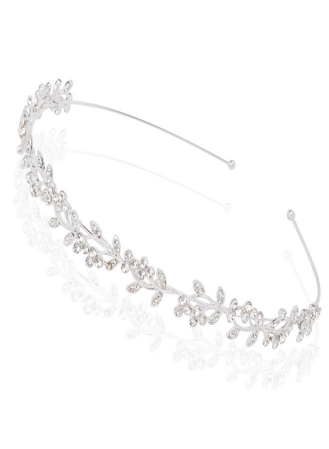 Exacoo Wedding Headbands for Women Girls Bride Headband Bridal Headpieces Crystal Hair Band Silver Tiara Wedding Gifts Hair Accessories Elegant Fairy Rhinestone Handmade Leaves Flowers - Image 1