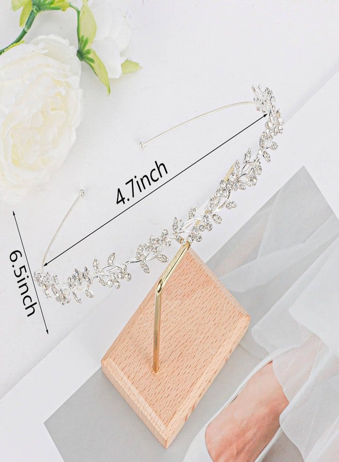 Exacoo Wedding Headbands for Women Girls Bride Headband Bridal Headpieces Crystal Hair Band Silver Tiara Wedding Gifts Hair Accessories Elegant Fairy Rhinestone Handmade Leaves Flowers - Image 3