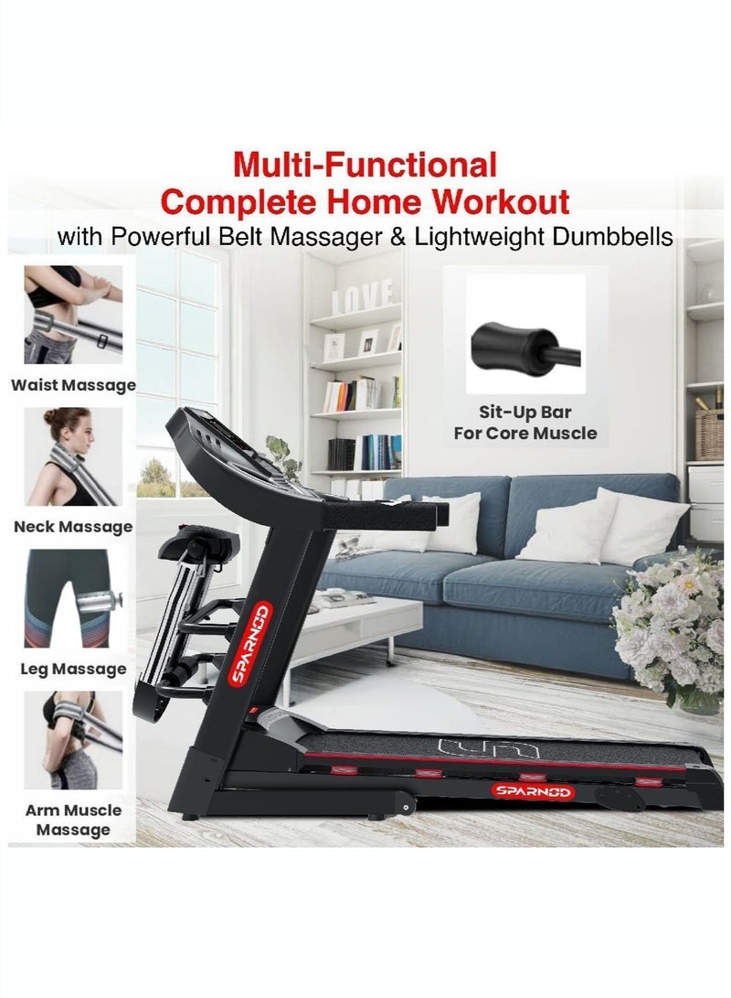Sparnod Fitness STH-3500 Automatic Foldable Treadmill for Home Use | 4 HP Peak Motor | Motorized Running Machine | 0.8-16 km/h Speed | 110 kg Max User Weight | 3-Level Manual Incline | LCD Display | Home Gym Cardio Equipment - Image 5