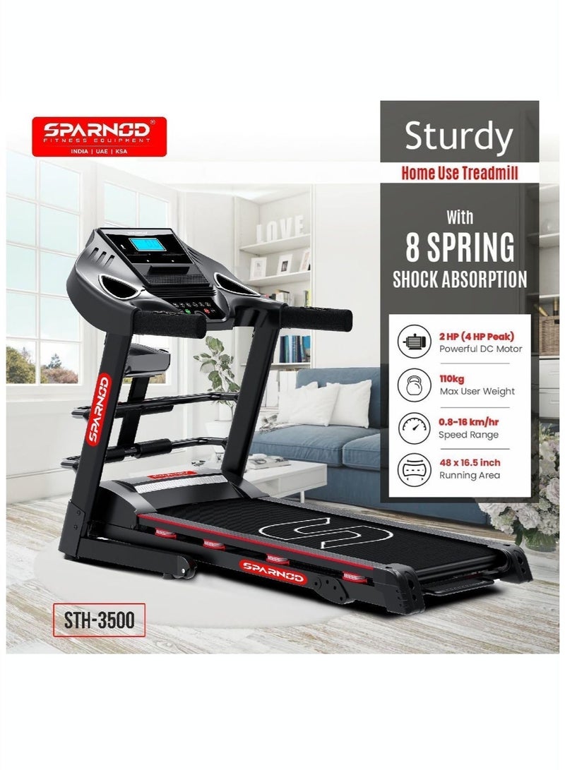 Sparnod Fitness STH-3500 Automatic Foldable Treadmill for Home Use | 4 HP Peak Motor | Motorized Running Machine | 0.8-16 km/h Speed | 110 kg Max User Weight | 3-Level Manual Incline | LCD Display | Home Gym Cardio Equipment - Image 3