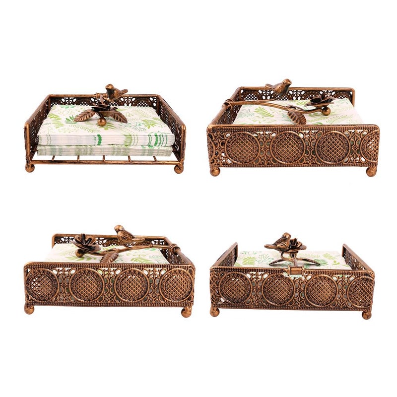 Yeaco Flat Antique Brass Painting Metal Napkin Holder with Vintage and Classic Bird Design For Kitchen and Dinner Table - Image 2