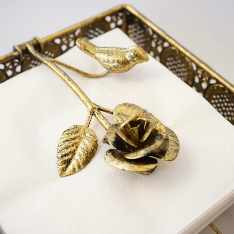 Yeaco Flat Antique Brass Painting Metal Napkin Holder with Vintage and Classic Bird Design For Kitchen and Dinner Table - Image 3