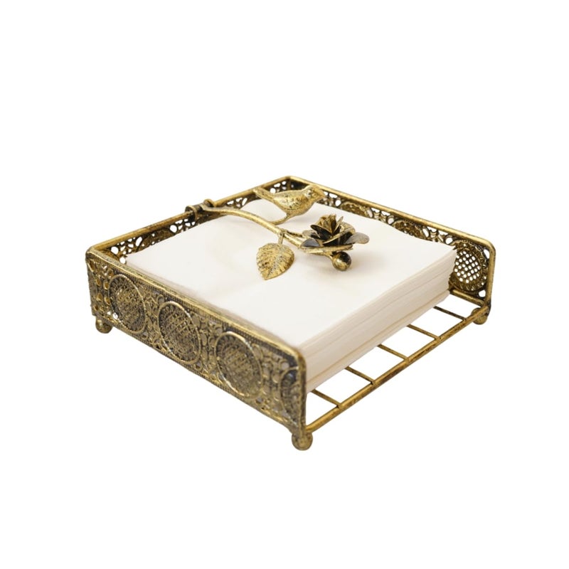 Yeaco Flat Antique Brass Painting Metal Napkin Holder with Vintage and Classic Bird Design For Kitchen and Dinner Table - Image 1