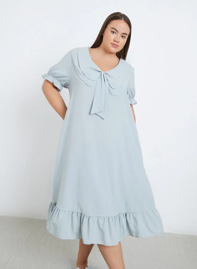 Styli Styli Plus Peter Pan Collar Textured Nightdress