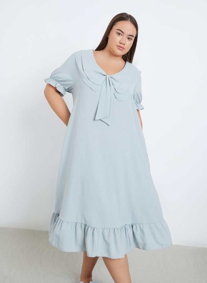 Styli Plus Peter Pan Collar Textured Nightdress - Image 2