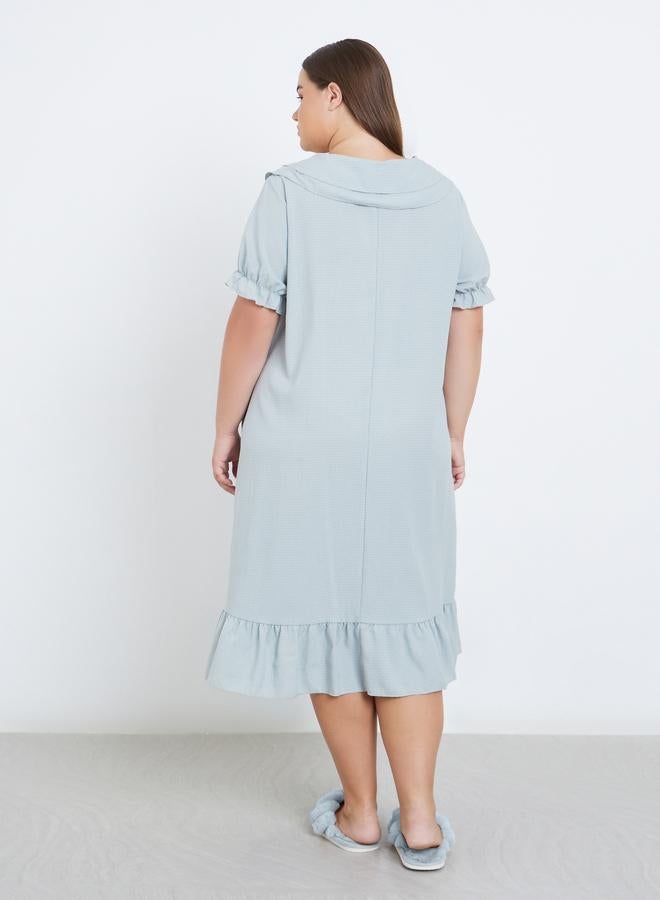 Styli Plus Peter Pan Collar Textured Nightdress - Image 4