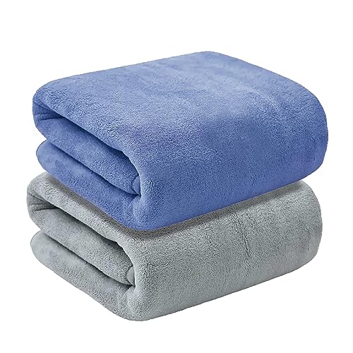 MAXOSHINE Microfiber Towels for Bath Large Size-Super Soft Coral Fleece Bathing Towel with Hook Quick Dry Super Absorbent-Bath Towel for Men and Women-70x140 cm (Grey/Blue, Pack of 2) - Image 1