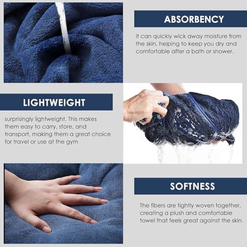 MAXOSHINE Microfiber Towels for Bath Large Size-Super Soft Coral Fleece Bathing Towel with Hook Quick Dry Super Absorbent-Bath Towel for Men and Women-70x140 cm (Grey/Blue, Pack of 2) - Image 4