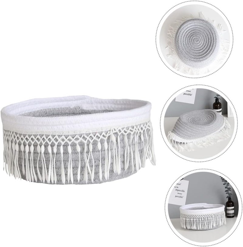 PRETYZOOM 1pc Cloth Sundries Storage Basket Tassel Design Stylish Home Organizer for Bedroom Bathroom Living Room Sundry Container Tidy Tabletop - Image 5