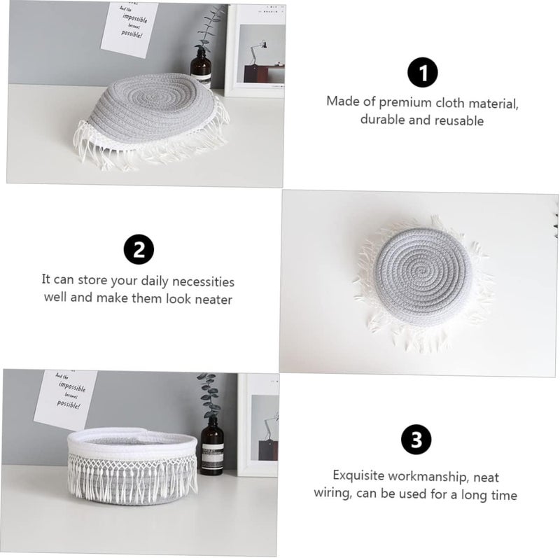PRETYZOOM 1pc Cloth Sundries Storage Basket Tassel Design Stylish Home Organizer for Bedroom Bathroom Living Room Sundry Container Tidy Tabletop - Image 3