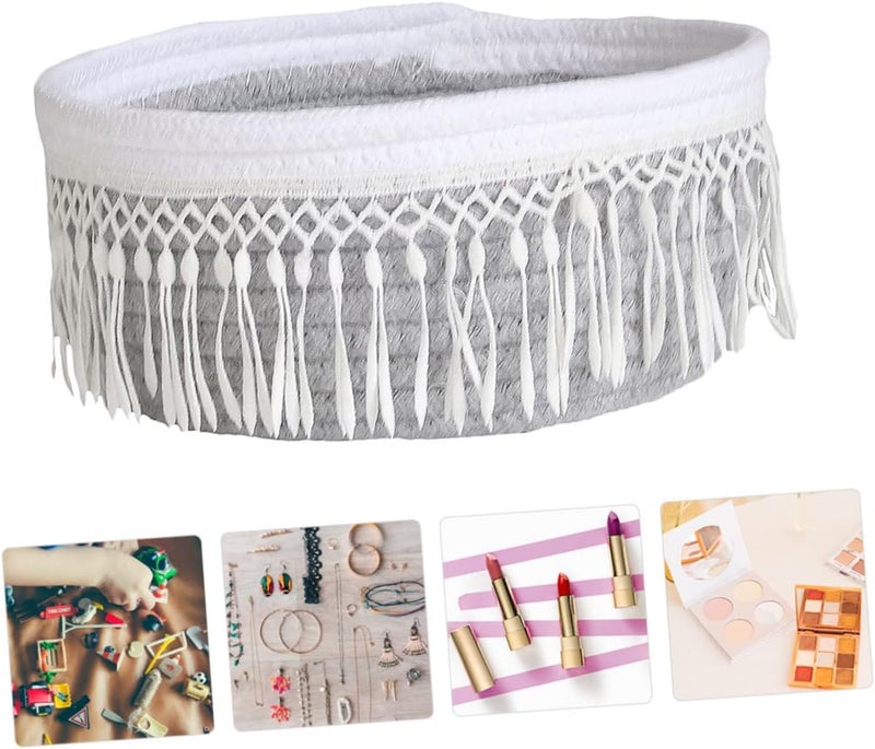 PRETYZOOM 1pc Cloth Sundries Storage Basket Tassel Design Stylish Home Organizer for Bedroom Bathroom Living Room Sundry Container Tidy Tabletop - Image 4