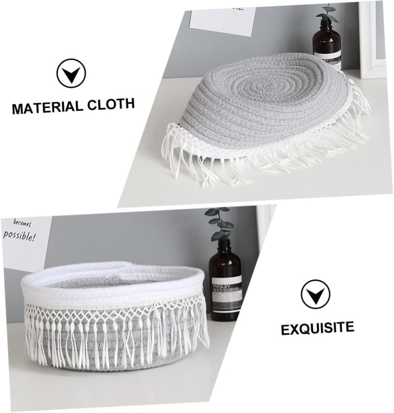 PRETYZOOM 1pc Cloth Sundries Storage Basket Tassel Design Stylish Home Organizer for Bedroom Bathroom Living Room Sundry Container Tidy Tabletop - Image 2