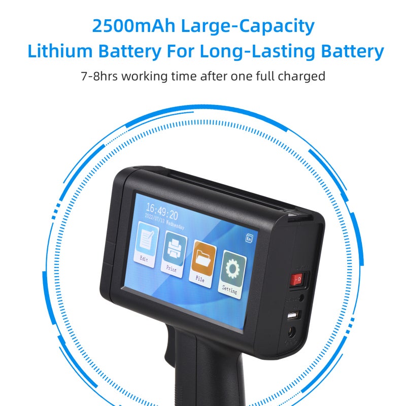 Bisofice Handheld Inkjet Printer: 600DPI High Definition, 4.3-Inch Touchscreen - 360-Degree Printing, 2500mAh Battery Portable Printer for Manufacture, Retail, Warehouse, Logistic - Image 2