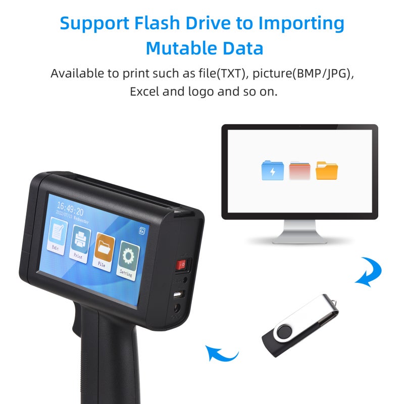 Bisofice Handheld Inkjet Printer: 600DPI High Definition, 4.3-Inch Touchscreen - 360-Degree Printing, 2500mAh Battery Portable Printer for Manufacture, Retail, Warehouse, Logistic - Image 3