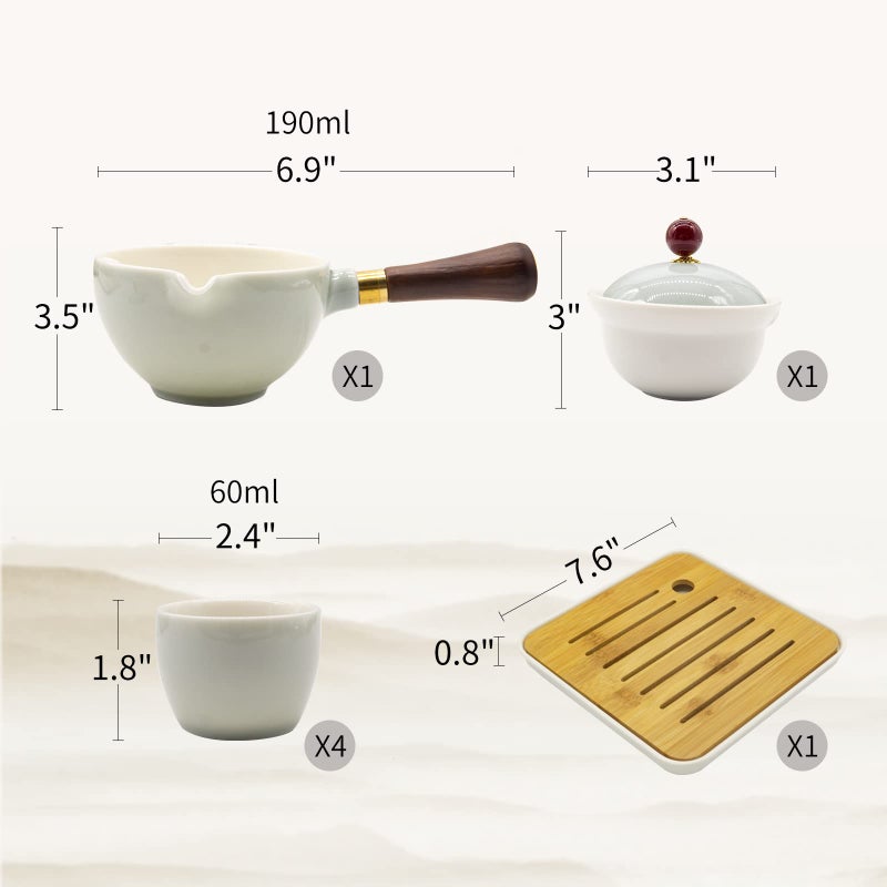 Lurrier Porcelain Chinese Gongfu Tea Set Portable Teapot Set With 360 Rotation Tea Maker And Infuser Portable All In One Gift Bag For Travel Home Gifting Outdoor And Office (Cyan Grey) - Image 2