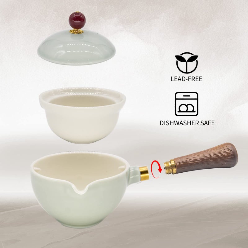 Lurrier Porcelain Chinese Gongfu Tea Set Portable Teapot Set With 360 Rotation Tea Maker And Infuser Portable All In One Gift Bag For Travel Home Gifting Outdoor And Office (Cyan Grey) - Image 4