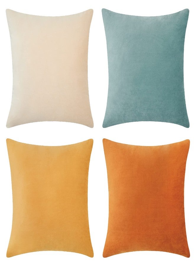MONDAY MOOSE Decorative Throw Pillow Covers Cushion Cases, Set of 4 Soft Velvet Modern Designs, Mix and Match for Home Decor, Pillow Inserts Not Included (16x16 inch, Orange/Teal) - Image 4