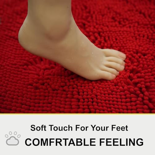 BOANKODU Bathroom Rugs 15x23, Extra Soft Absorbent Chenille Bath Rugs, PVC Backing Quick Dry, Machine Washable Bath Mats for Bathroom Floor, Tub and Shower, Home Decor Accessories, Red - Image 4