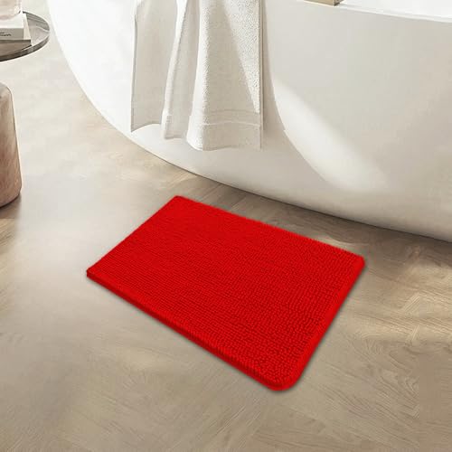 BOANKODU Bathroom Rugs 15x23, Extra Soft Absorbent Chenille Bath Rugs, PVC Backing Quick Dry, Machine Washable Bath Mats for Bathroom Floor, Tub and Shower, Home Decor Accessories, Red - Image 2