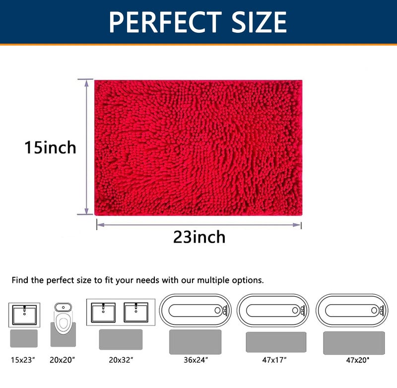 BOANKODU Bathroom Rugs 15x23, Extra Soft Absorbent Chenille Bath Rugs, PVC Backing Quick Dry, Machine Washable Bath Mats for Bathroom Floor, Tub and Shower, Home Decor Accessories, Red - Image 3