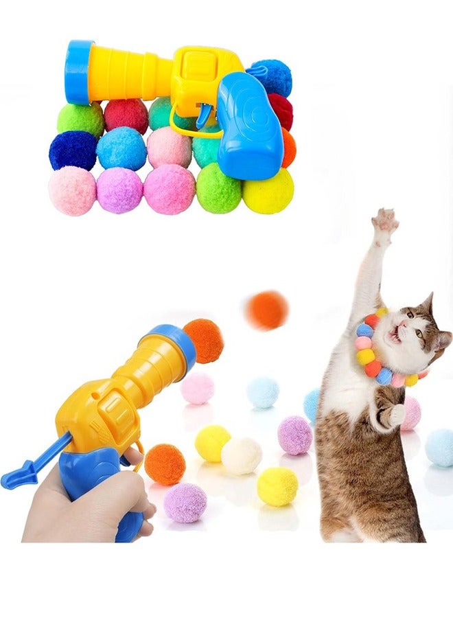 Cat Toys Interactive for Indoor Cats, 20pcs Pom Pom Balls with Launcher Set, Kitten Toys for Cats Self Play, Cute Cat Ball Toy Cat Toy Plush Ball Plush Ball Shooting Gun, Color of the Ball is Random - Image 1