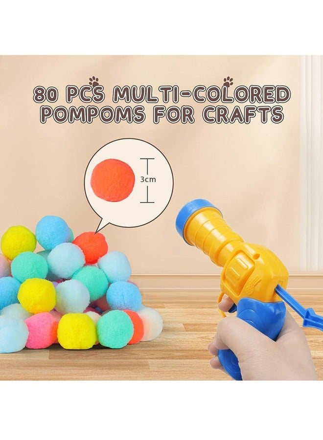 Cat Toys Interactive for Indoor Cats, 20pcs Pom Pom Balls with Launcher Set, Kitten Toys for Cats Self Play, Cute Cat Ball Toy Cat Toy Plush Ball Plush Ball Shooting Gun, Color of the Ball is Random - Image 3
