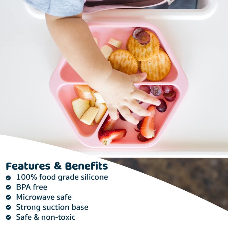 Tiny Twinkle Silicone Suction Baby Plate, Suction Grip Divided Dish for First Foods and Self-Feeding Toddlers, Baby Led Weaning Supplies for Independent Eating (Rose Plate) - Image 5