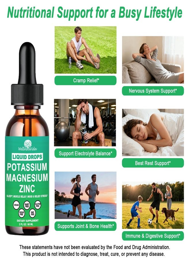 WellVeraVida Potassium Magnesium Supplement Liquid, Electrolyte Potassium & Calm Magnesium Complex Drops Plus Zinc, Vitamin D3 & B6 for Cramp Relief, Bone, Energy & Immune Health, Faster Absorption Than Gummies - Image 2