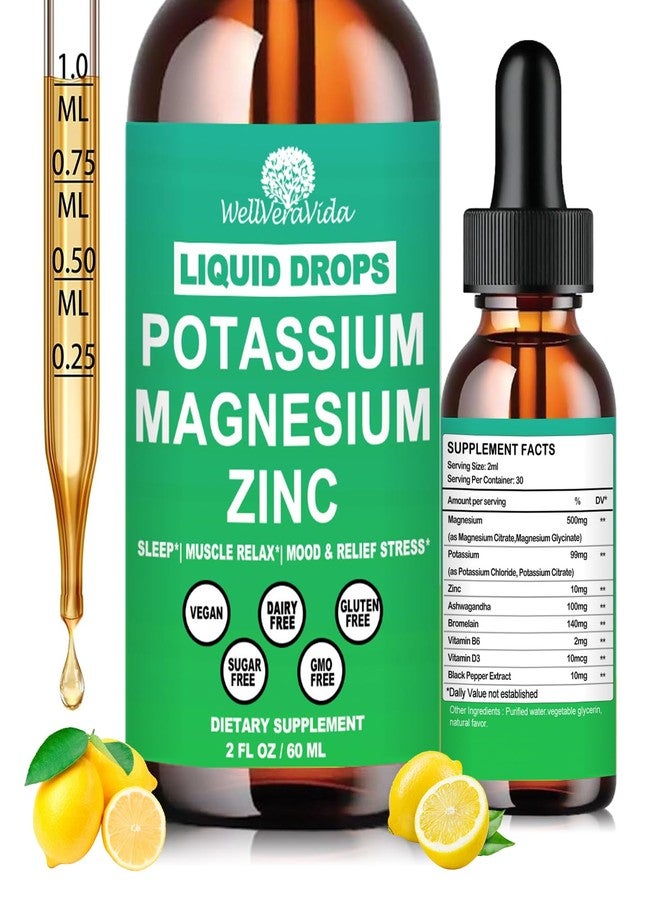 WellVeraVida Potassium Magnesium Supplement Liquid, Electrolyte Potassium & Calm Magnesium Complex Drops Plus Zinc, Vitamin D3 & B6 for Cramp Relief, Bone, Energy & Immune Health, Faster Absorption Than Gummies - Image 1
