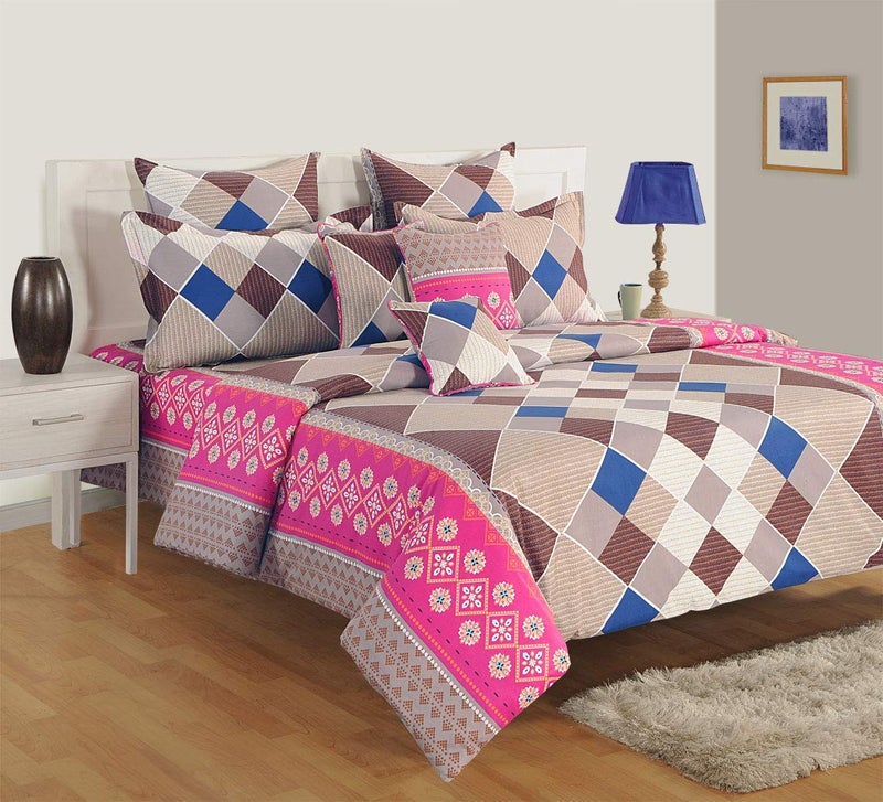 Swayam Pure Cotton Single Bedsheet with 1 Pillow Covers | Size 60 x 90 inch | 160 TC | Geometric Design | Soft Breathable Bed Sheet | Comfortable & Durable for Bedroom - Pink - Image 1