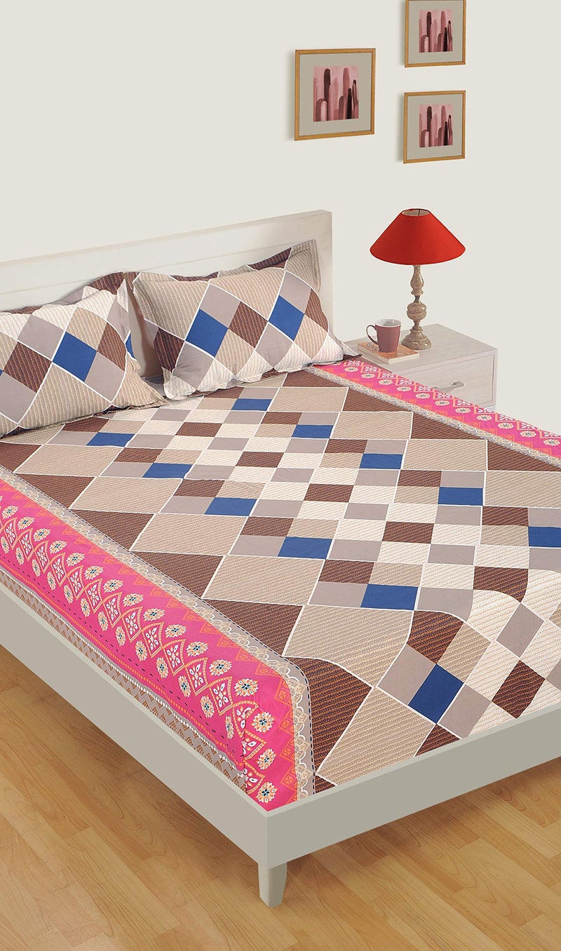 Swayam Pure Cotton Single Bedsheet with 1 Pillow Covers | Size 60 x 90 inch | 160 TC | Geometric Design | Soft Breathable Bed Sheet | Comfortable & Durable for Bedroom - Pink - Image 2