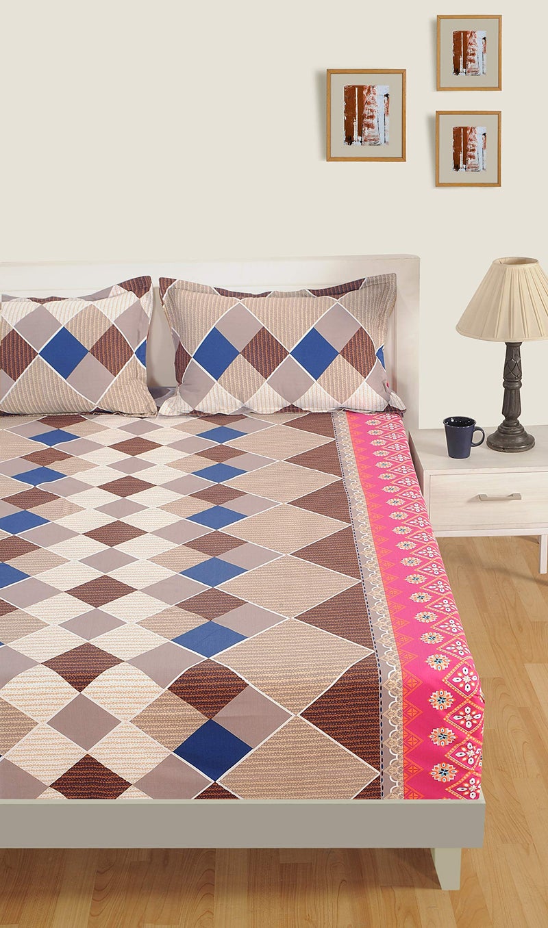 Swayam Pure Cotton Single Bedsheet with 1 Pillow Covers | Size 60 x 90 inch | 160 TC | Geometric Design | Soft Breathable Bed Sheet | Comfortable & Durable for Bedroom - Pink - Image 3