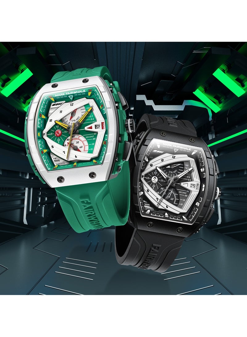 Mark Fairwhale Watches for Men Watch Quartz Luxury Water Resistant Resin Strap Watch 5690BK - Image 5