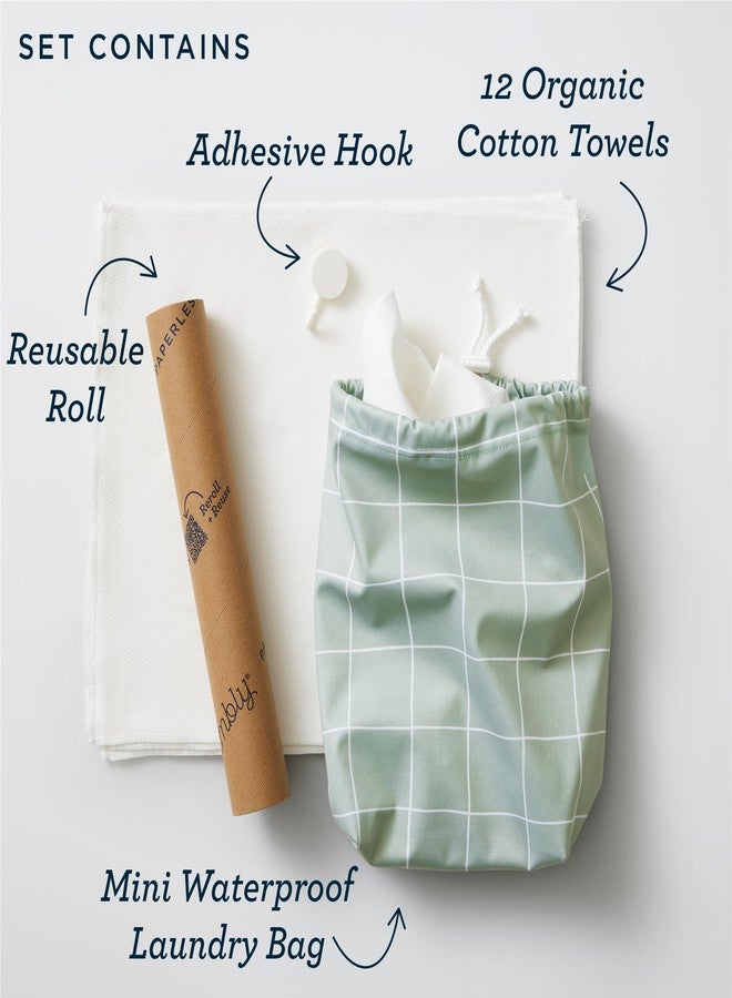 Esembly Paperless Towel Roll - Reusable Kitchen Towels 12-Pack Washable Cotton with Laundry Bag & Hook - Zero-Waste, Absorbent, Washable - Botany - Image 4