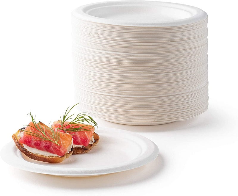 Adaamya 50 Pcs Disposable Bagasse Biomass 12 Round Plates Natural Biodegradable Compostable Ecofriendly Safe Hygienic Color Pearl White for Party Picnic Restaurant 12 - Image 1