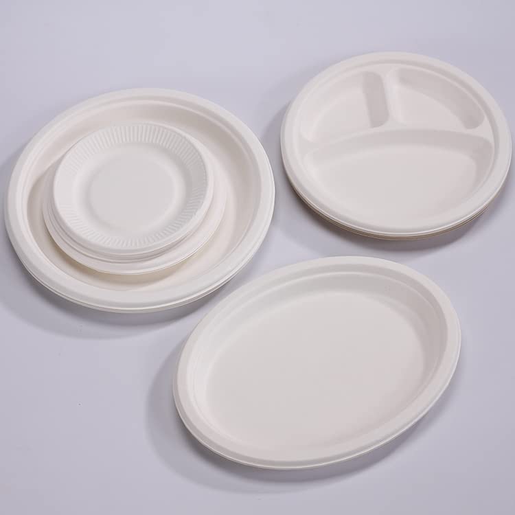 Adaamya 50 Pcs Disposable Bagasse Biomass 12 Round Plates Natural Biodegradable Compostable Ecofriendly Safe Hygienic Color Pearl White for Party Picnic Restaurant 12 - Image 5