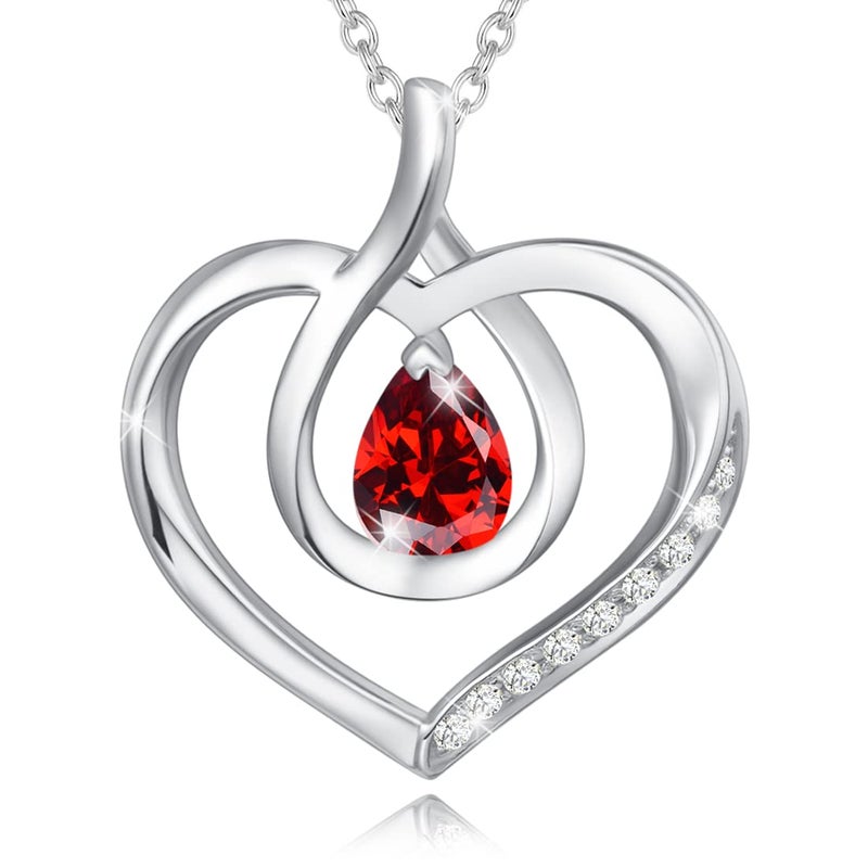 AGVANA January Birthstone Jewelry Garnet Necklace for Women Sterling Silver Forever Love Infinity Heart Pendant Necklace Anniversary Birthday Gifts for Women Mom Wife Her - Image 1