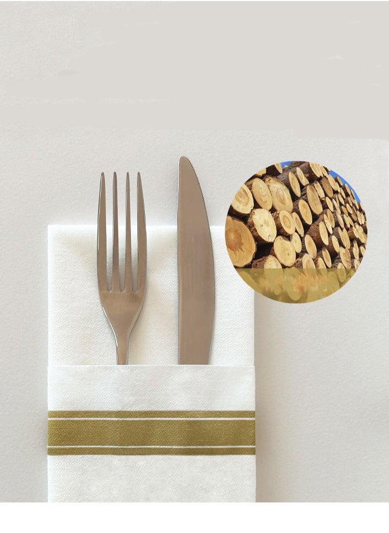 EAZZY Disposable Napkins Paper Dinner Napkins with Built-in Flatware Pocket Disposable Paper Hand Napkins for Parties, Weddings, Events Linen-Feel 40x40 cm-Gold Stripe,25 Count  - Image 4