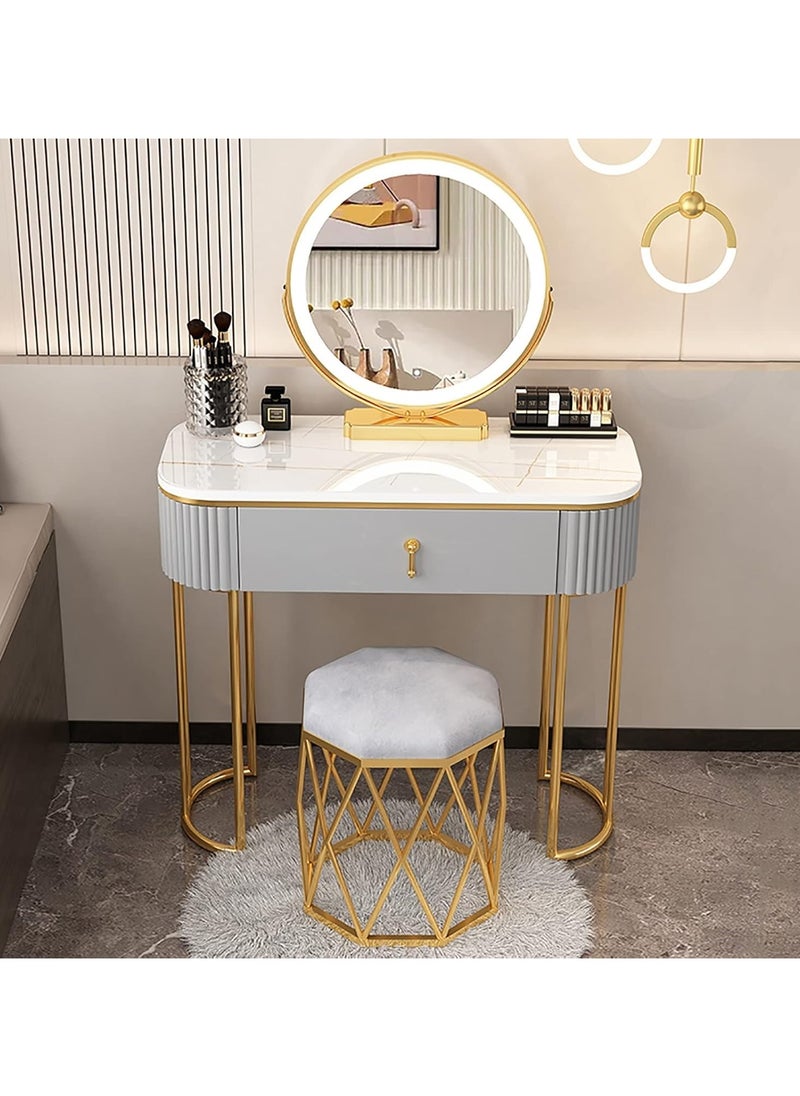 DubaiGallery Home Vanity Desk, Makeup Vanity Set with Ergonomic Cushioned Stool, Dressing Table with Lighted Mirror for Girls Bedroom  - Image 1