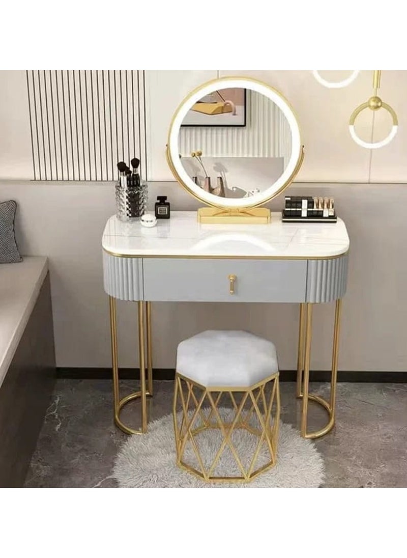 DubaiGallery Home Vanity Desk, Makeup Vanity Set with Ergonomic Cushioned Stool, Dressing Table with Lighted Mirror for Girls Bedroom  - Image 2