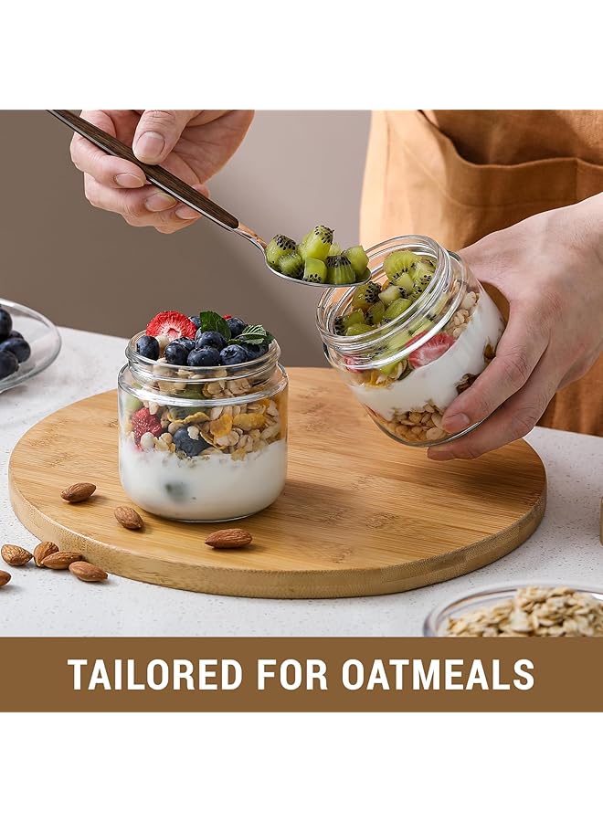 KASTWAVE 4 Pack 10Oz Thick Glass Jar With Lid, Overnight Oats Containers With Lids, Reusable Leak Proof Wide Mouth Mason Jar, Glass Food Storage Containers, For Snacks Yogurt Spice Sugar - Image 3